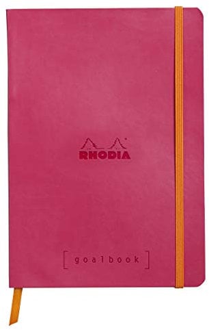 RHODIA 117752C - taccuino mOrobido Bullet Journal Goalbook Rosa Fragola - A5 14,8X21cm - Puntinato DOT - 240 pag. - Carta Clairefontaine AvOroio 90g/m² - 2 nastri, chiusura con elastico - Simil Cuoio