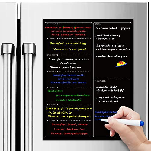 Ezigoo Magnetic Fridge Memo Borad A3 Weekly Planner Blackboard Wet Erase Family Daily Meal Calendar Food Shopping List Borad for Notes, Meat Prep, To Do List Reminders 30 x 40cm