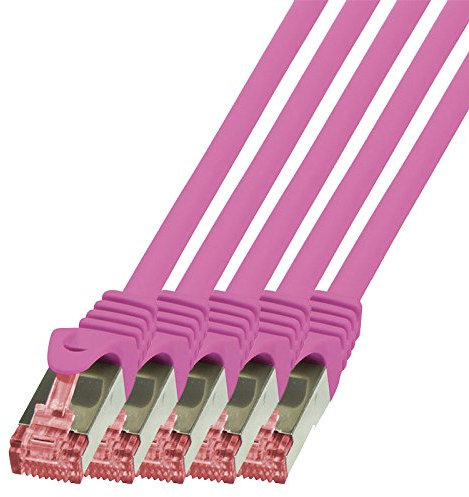 BIGtec Lan Kabel 5 Stück 50m Netzwerkkabel Ethernet Internet Patchkabel CAT.6 magenta Gigabit SFTP doppelt geschirmt für Netzwerke Modem Router Switch kompatibel zu CAT.5 CAT.6a CAT.7 Stecker
