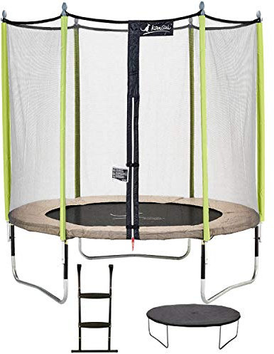 Kangui - Trampoline JUMPI ZEN + filet + échelle + couverture de propreté - Beige et vert - Ø250cm - 300cm - 360cm - 430cm