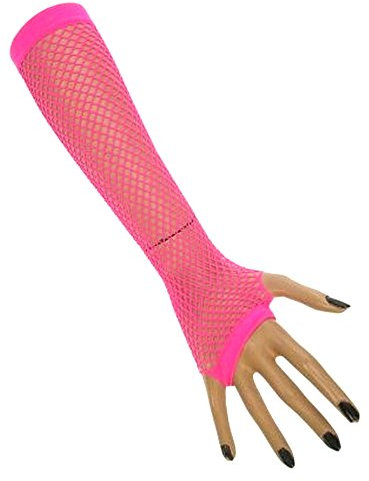 krautwear Damen Mädchen Schweißbänder Stirnband 2 Armbänder Beinstulpen Handschuhe 80er Jahre Set Neon Pink (Handschuhe)
