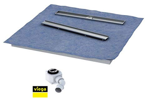 VBChome Duschelement 100x100x5/10,5cm Duschboard 4-seitiges Gefälle Extra Flach Befliesbar Duschrinne 8cm Abdeckung STEEL Ablauf BASE S4