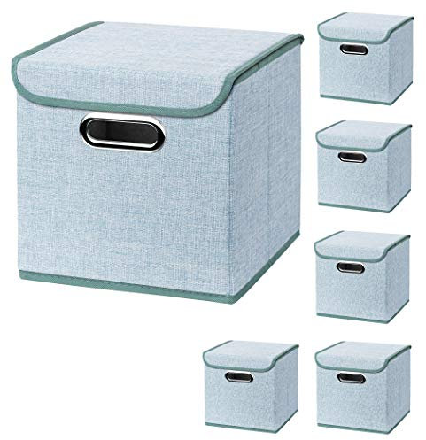CM3 6 Stück Türkis Faltbox 25 x 25 x 25 cm Aufbewahrungsbox faltbar, mit Deckel