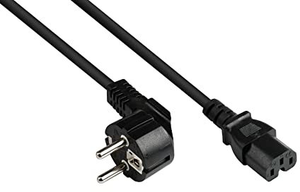 Good Connections P0150-S010 Netzkabel, 1 m, Schutzkontakt-Stecker Typ E+F (CEE 7/7, gewinkelt) an C15 Warmgerätebuchse (gerade), WARMGERÄTE-Kabel, 1,00 mm² Schwarz
