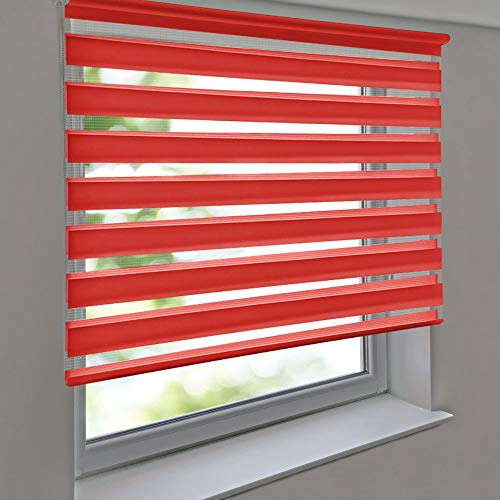 Doppelrollo Premium 130 x 200 cm rot - Duorollo Vario Seitenzug zum Anschrauben freihängend für Wandmontage und Deckenmontage - inkl. Metallträger