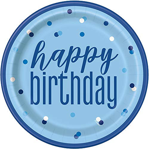 Unique Party 83597 Blue Birthday Round Dinner Plates, 9 Disposable | 8 Pcs, Happy, 8 Count (Pack of 1)