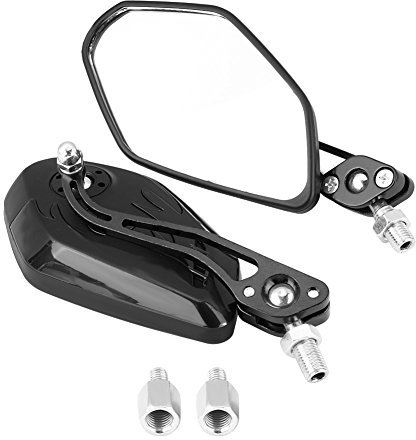 Keenso 1 para Universal Motorrad Rückspiegel, Einstellbarer Aluminium Lenker Rückspiegel Flammenmuster Motorrad Roller 10mm 8mm(Schwarz)