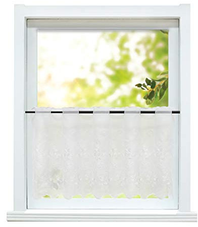 ESLIR Scheibengardine Landhaus Bistrogardine Küche Gardinen Transparent Vorhänge mit Stickerei Kurzgardine Bestickt Voile Blätter Weiß HxB 75x120cm 1 Stück