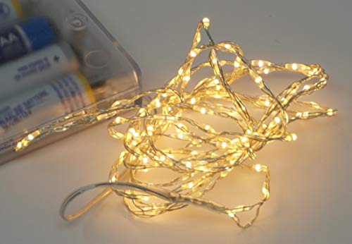 CBK-MS Deko Beleuchtung Draht Lichterkette 200 cm mit Timer 132 Micro LED warmweiß Batterie für Blumendeko oder zum verschönern Ihrer Wohnung