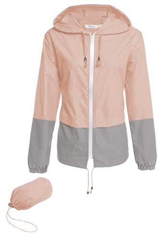 Hount Veste de pluie légère à capuche imperméable et pliable pour femme (S-3XL) - Rose - XX-Large