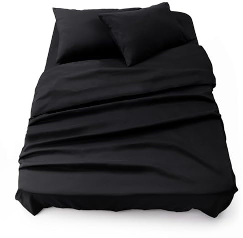Blumtal Completo lenzuola matrimoniali 3pz - completo letto matrimoniale certificato OEKO-TEX - lenzuolo con angoli 180x200x30cm + lenzuolo 280x275cm + federa cuscino 50x80cm in microfibra - in nero