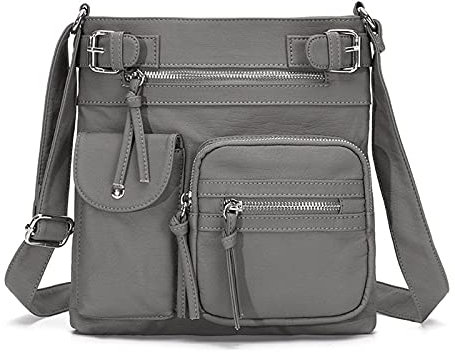 FANDARE Leichte Schultertasche Umhängetaschen Damen Schulranzen Handtaschen Klein Frauen PU Leder Wasserdicht Freizeit Sports Arbeit Outdoor Reise Messenger-Bags Grau
