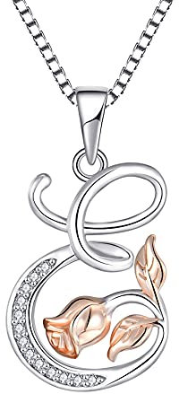 starchenie Collier Initial Alphabet Lettre E Rose Pendentif en Argent 925 avec Zircone Bijoux pour Femme