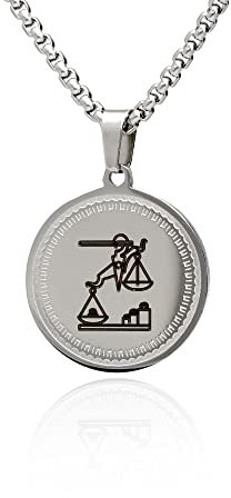 LaraZeidler Berlin Sternzeichen Kette individuelle Namen Datum Gravur auf der Rückseite für Damen und Herren Edelstahl mit Tierkreis Sternbild Zodiac Anhänger Waage