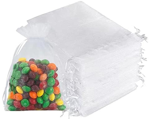 Sheer Organza Bags, 50PCS 15x20cm Medium Organza Gift Bags, with Drawstring Jewelry Gift Bags, Wedding Favour Bags for Party Festival Game(White)