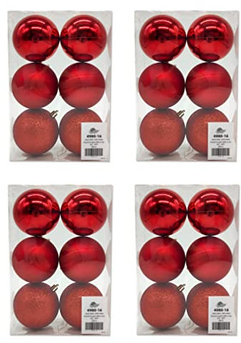 Kunststoff Weihnachtskugel Ø 8cm matt Hochglanz Glitzer Deko Kugel Christbaumschmuck rot 4 Sets - 24 Stück