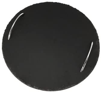 SuperGift.com Slate Serving Tray/Platter with Handles for Kitchen Buffet Food Serving (Round Tray)