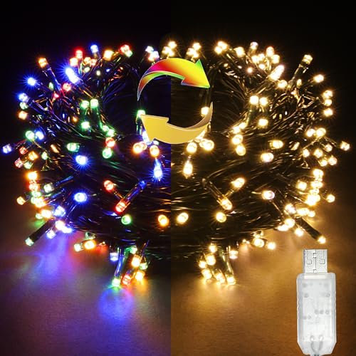 YOSION 10M 100 LED USB Lichterketten Bunt 11 Modi Timer Lichterkette Außen/Innen, für Gärten Weihnachten Partys Halloween Dunkelgrünes Kabel