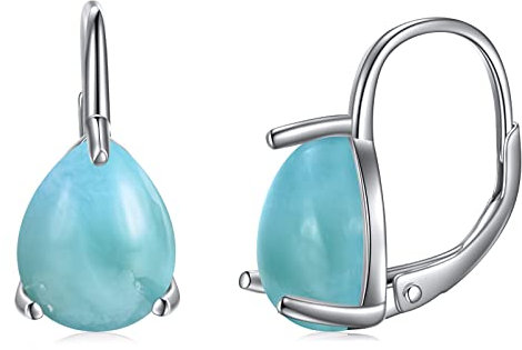 POPLYKE 925 Sterling Silber Träne Larimar Leverback Ohrringe Hoop Ohrringe für Frauen Geburtstagsgeschenke