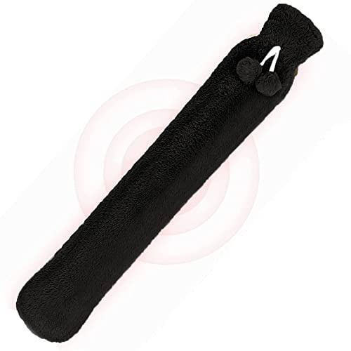 RiyaNed Long Hot Water Bottle - 2L Natural Rubber Soft Fluffy with Cover,Can Keep Warmer Heat Therapy&Wrap Around Neck,Personalised Cute for Childrens、Mens,Women Black