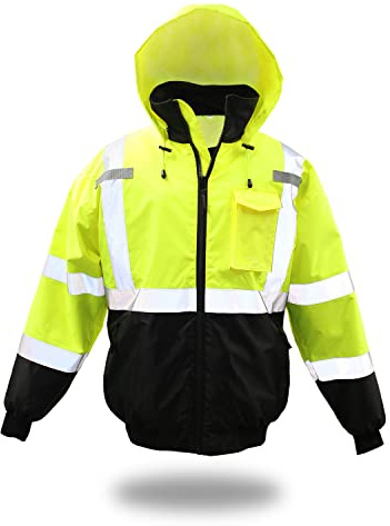 Boss Men's Waterproof High Visibility Winter Bomber Jacket, ANSI Class 2, 3 Pockets, Removeable Fleece Lining, 2X-Large, Yellow/Black, (3NR40012X)