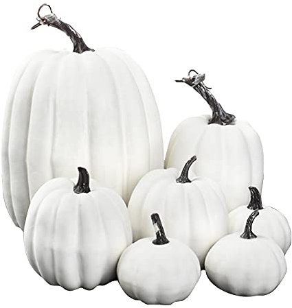 ulapithi 7 Fälschung Weiß Kürbis Hallowee Künstliche Kürbisse Weißer Kürbis Deko Fälschung Kürbis Halloween Dekoration Künstliche Kürbisform Weiß Gelb Halloween Herbst Ernte s