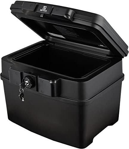 Feuerfeste wasserdichte Dokumentenbox Sicherheitskassette Schlüsselschloss Dokumentenbox für Ausweise, Dokumente, kleine Elektrogeräte, Juwelen, Schwarz, 34x44x37cm