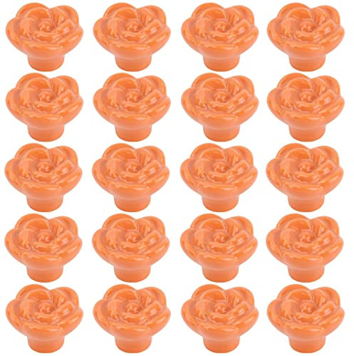 BIXUR 20 Stk Möbelknöpfe Möbelgriffe aus Keramik Rose Orange Schubladenknopf Schranktürknöpfe Möbelknopf Kinderzimmer Möbelknauf