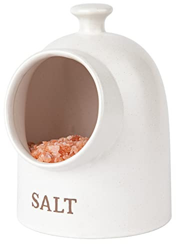 KooK Salt Pig, Salt Cellar, Salt Crock, Countertop Storage Container for Spices, White Salt Cellar, Ceramic, Stoneware, Dishwasher Safe (Cream)