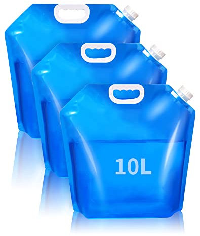 Faltbarer Wasserkanister 10L mit Dichtem Deckel 3 Stück, Flexibel Wasserbehälter faltbarer wasserkanister mit Hahn BPA Frei Faltkanister Wassersack Wasserbeutel für Outdoor Camping Grill Wandern