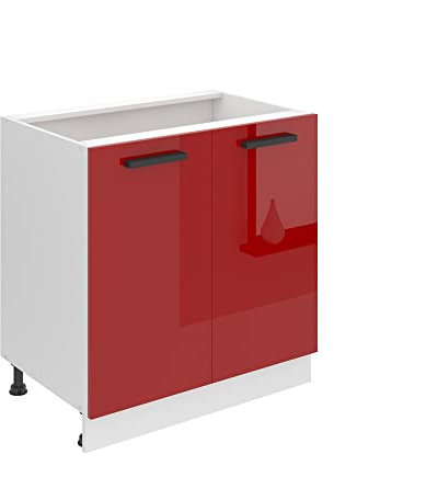 Belini Unterschrank Küche, Küchenunterschrank 80 cm Breite. SD Küchenunterschrank ohne Arbeitsplatte. Küchenschrank mit 2 Türen, Rot Hochglanz
