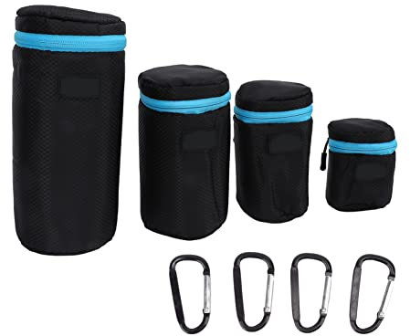 Vikye Pochette pour Objectif D'appareil Photo Reflex Numérique 4 Pièces, Sac D'objectif D'appareil Photo en Néoprène étanche avec Boucle en Métal à Fermeture éclair
