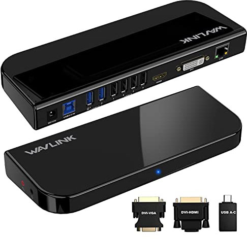 WAVLINK Docking Station 2 Monitors, USB C/USB 3.0 Universale Dock Station DisplayLink, con HDMI & DVI/VGA/HDMI, Gigabit Ethernet, Audio, Mic, 6 USB Ports per Mac Windows.
