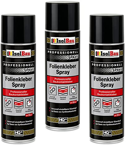 Isolbau Folienkleber-Spray - Professioneller Baukontaktkleber zum Verkleben von Bau- und Dampfsperrfolien - Für PVC, Holz, Beton uvm - 3 x 500 ml