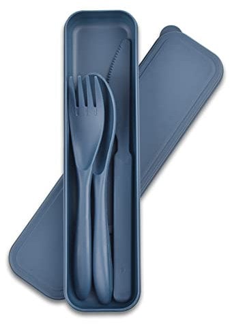 Reusable Travel Portable Cutlery Set with Case, Plastic Knife Fork Spoon Set, Camping Cutlery Utensils Set for Picnic Travel Camping Work School or Daily Use(Dark Blue