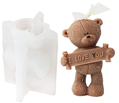Xidmold 3D Bär Silikonform Kerzenform, Bär Silikon Formen für Fondant, Tortendeko, Schokolade, Seife, Gips, Sojawachs Kerzen, Epoxidharz Handwerk, Geschenke (I LOVE YOU)
