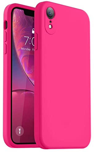 Vooii Compatible avec iPhone XR, Silicone Liquide amélioré avec Bords Plats, Protection de l'appareil Photo, Doublure en Microfibre Douce Anti-Rayures, Coque de téléphone pour iPhone 10 XR 6,1, Rose