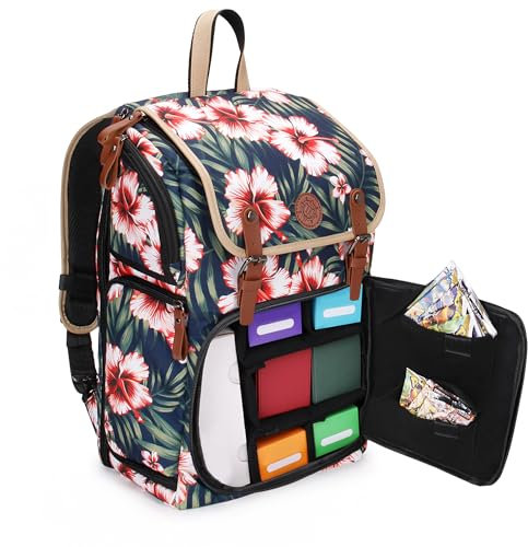 ENHANCE Sammelkarten-Aufbewahrungsbox, Rucksack in voller Größe für Spielkarten – Platz für Kartenordner, TCG-Box-Aufbewahrung, Spielmattenhalter, kompatibel mit Magic The Gathering, (Tropisch)