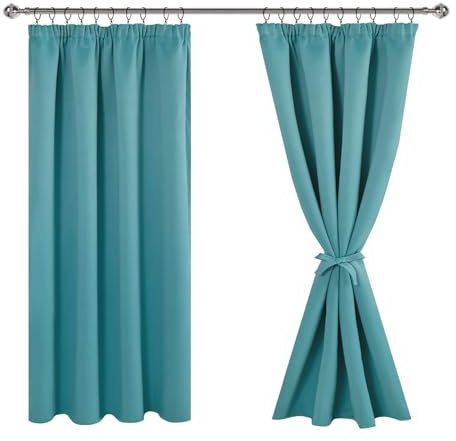 JIUZHEN Verdunklungsvorhänge Gardinen mit kräuselband Vorhang Blickdicht Vorhänge Wohnzimmer Gardinen Schlafzimmer Thermovorhang Türkis, H137 x B117 cm,2er Set