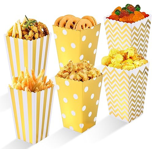 Siumir Popcorn Tüten 24 Stück, Gold Kleine Popcorntüte Party Papiertüte Snacks Candy Behälter Streifen Popcorntüten für Filmabend, Geburtstagsfeier, Weihnachten