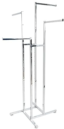 goodsforbusiness Kreuzständer höhenverstellbare Arme gerade, Vierarmständer chrom H120-183 x B110 x T110 cm, Stufenständer Traglast ca.100 kg, Kleiderständer Vierkantständer für den Textilbereich
