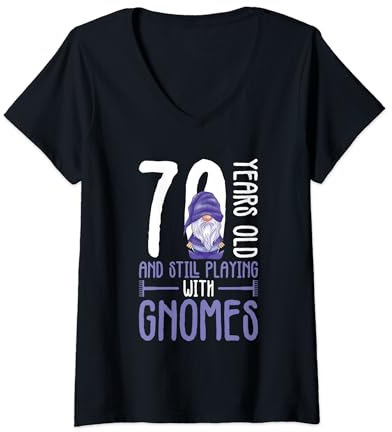 Gnome Gardening 70th Birthday Ely Garden Garden Gnome V-Neck T-Shirt