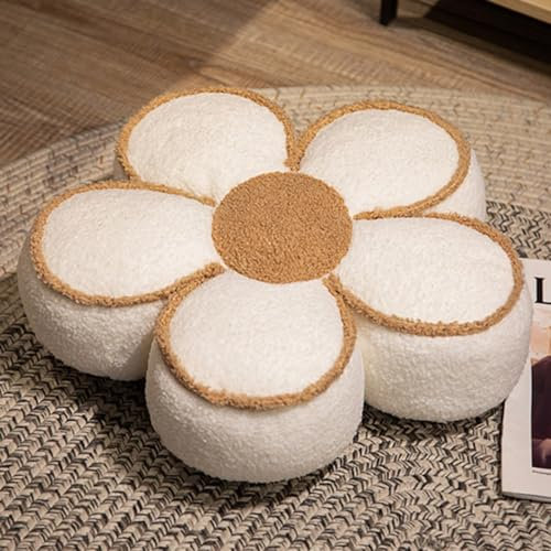 OUKEYI 40 cm Blumenüberwurfkissen Blume Bodenkissen niedliche Raumdekoration & Plüschkissen für Schlafzimmer Sofa Stuhl (weiß)