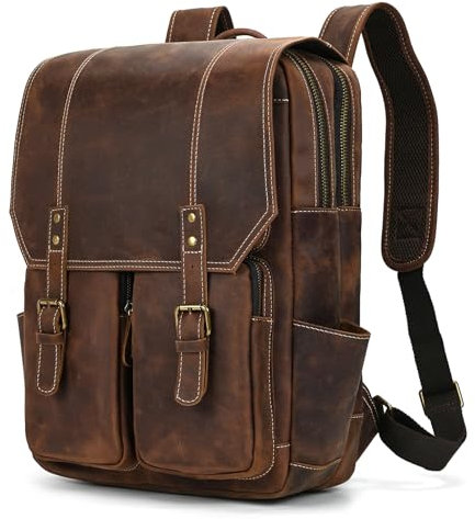 newsbirds Leder Laptop Rucksack 15.6 Zoll Rucksack Herren Groß, Business Rucksack Leder Laptoptasche Schulrucksack für Computer Arbeit Wandern Reisen Camping,für Herren, 2029 braun