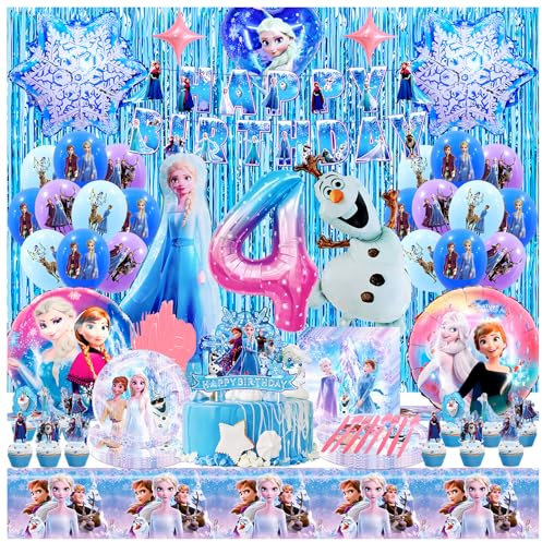108 Pièces Anniversaire Vaisselle Reine des Neig, Decoration Anniversaire Rein des Neige 4 Ans, Frotox Froze Anniversaire Filles Ballon, Kit Fournitures de Fête Anniversaire Bleu Ballon Rein des Neig
