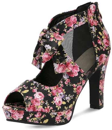 GATUXUS Open Toe Women Platform High Heel Shoes Bows Strappy Sandals (US 8.5 Flower)