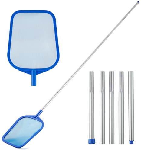 Skimmer per piscina con asta, asta telescopica regolabile in alluminio a 5 sezioni, 58,4 cm - 152,4 cm, rete ultra fine, retino per foglie per la pulizia di piscine, vasche idromassaggio, spa