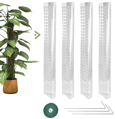 SPEACOUR 4 PCS Tuteur Plante Grimpante Poteau de Plante Grimpante Intérieur Pot Tuteur Moss Pole en Plastique avec 3 Clous et Cravate Support Tuteur Coco pour Maison Jardin Plantes Grimpantes(61cm)