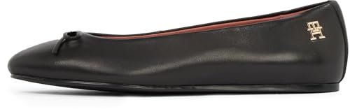 Tommy Hilfiger Damen Ballerinas Flat Bow aus Leder, Schwarz (Black), 36
