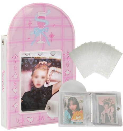 Lora Rossie 7,6 cm Mini-Fotoalbum, Kpop-Fotokartenhalter, Buch, 50 Stück holografische Liebesherz, Kpop-Fotokartenhüllen, Mini-Kpop-Fotokartenbinder für Fotokartensammeln, 20 Seiten, 40 Taschen (Rosa)
